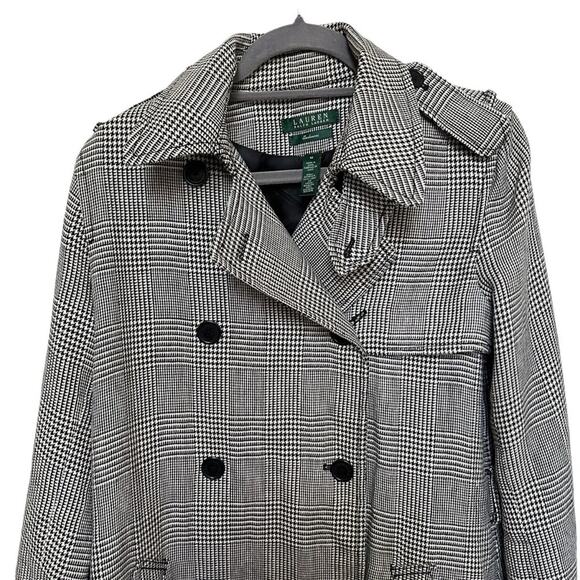 Lauren Ralph Lauren Women's 100% Linen Houndstooth Coat Black White Size Medium - Picture 3 of 6